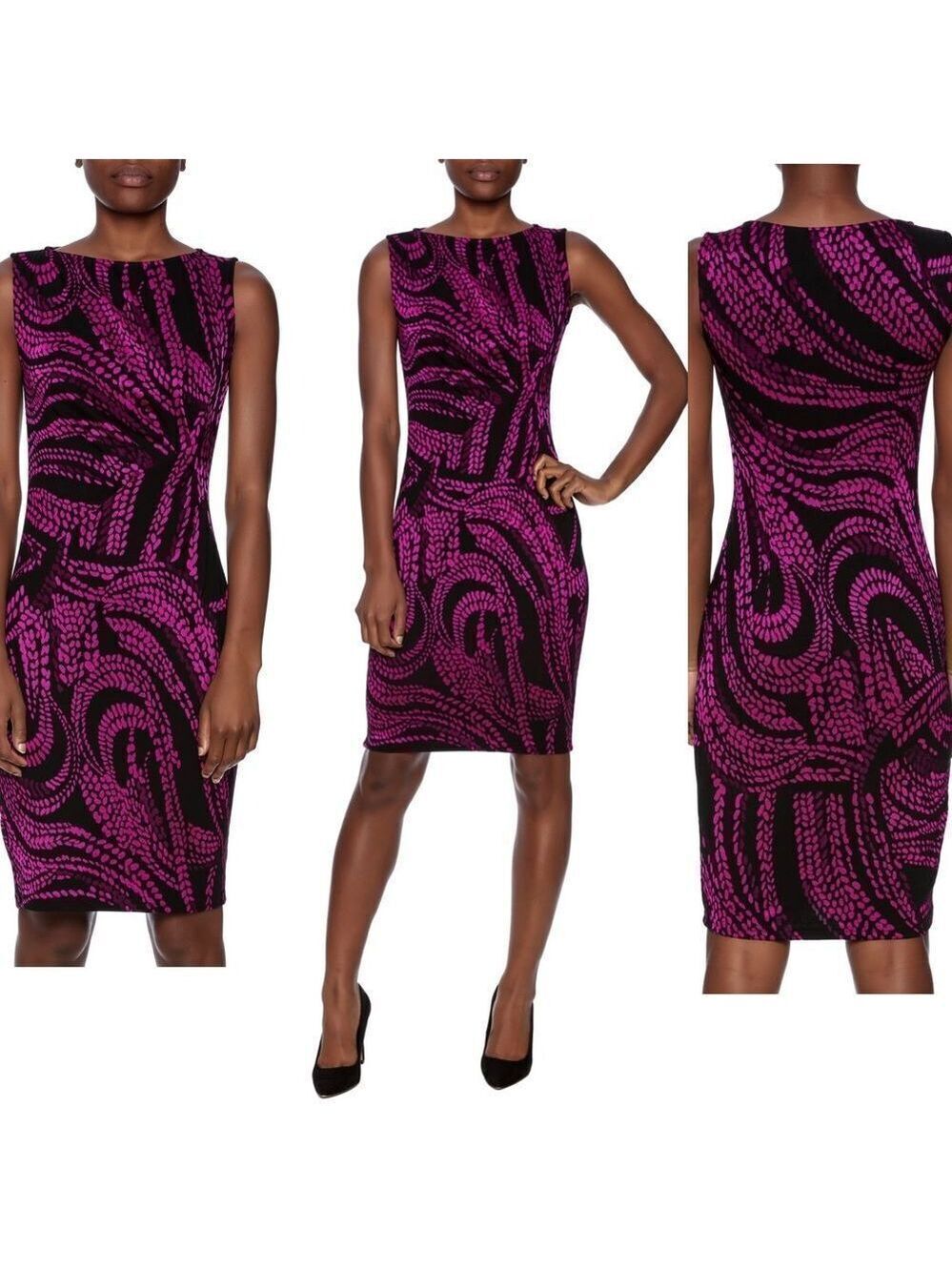 JOSEPH Ribkoff purple black ruched  MAIDENHAIR FERN DRESS Sz 8